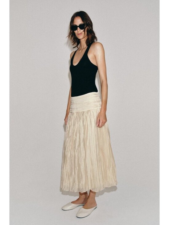 H&M Dresses & Skirts - H&M Maxi Skirt Size 12 Flared Beige 100% Cotton Side Zipper Draped Waist